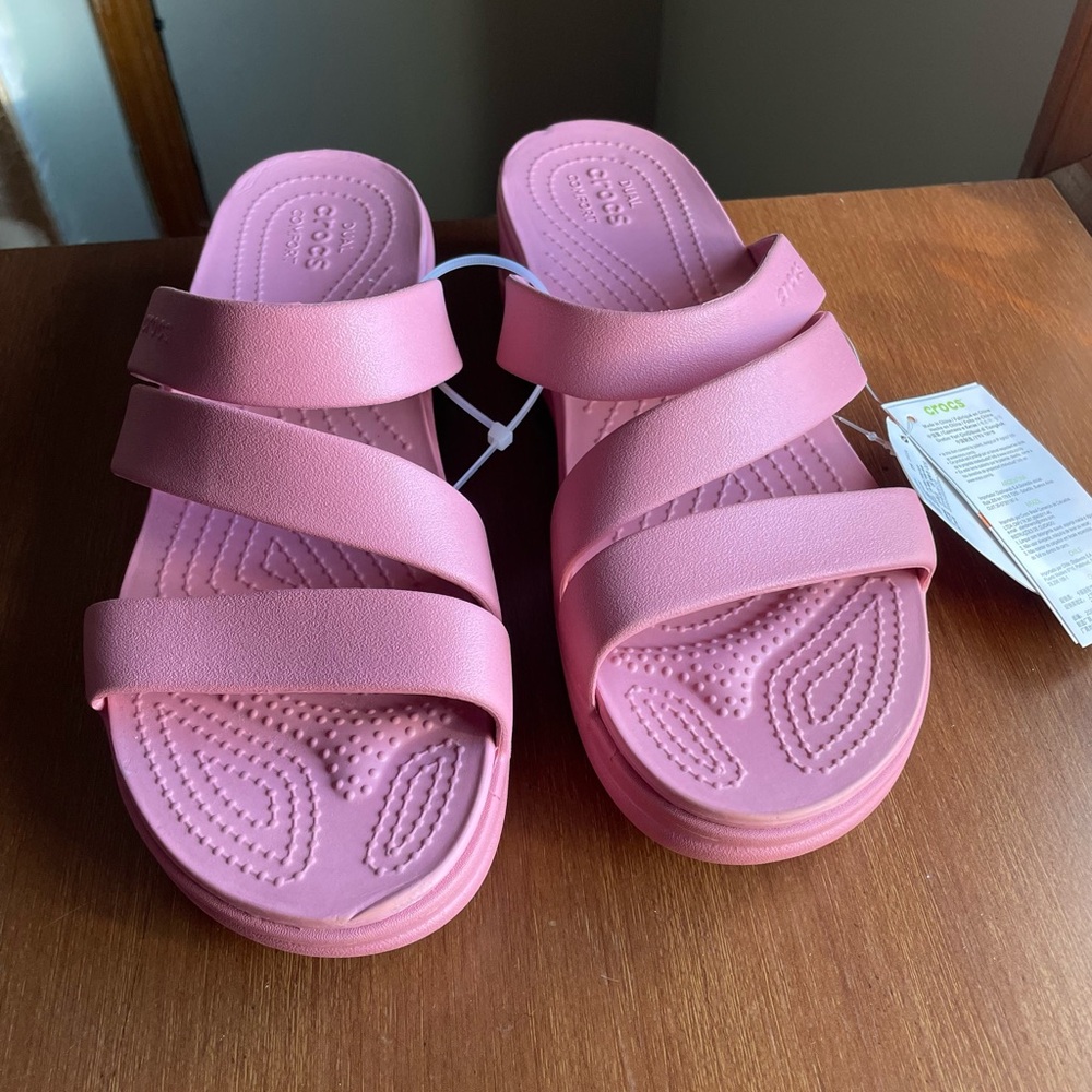 Crocs Women’s Pink Triple-Strap Slide Sandals
